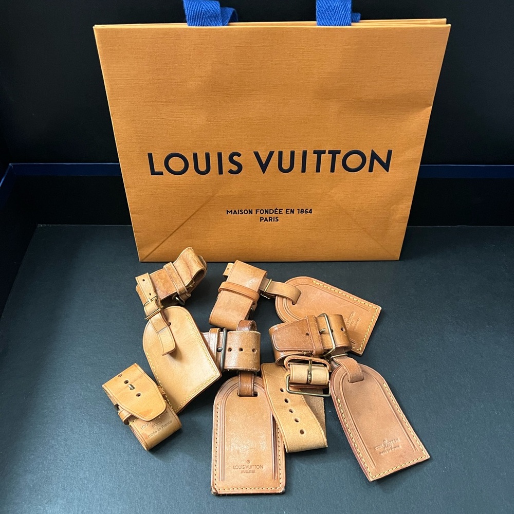 Vintage Louis Vuitton Luggage Tag Poignet Vachetta Leather Brass Gold Ta…